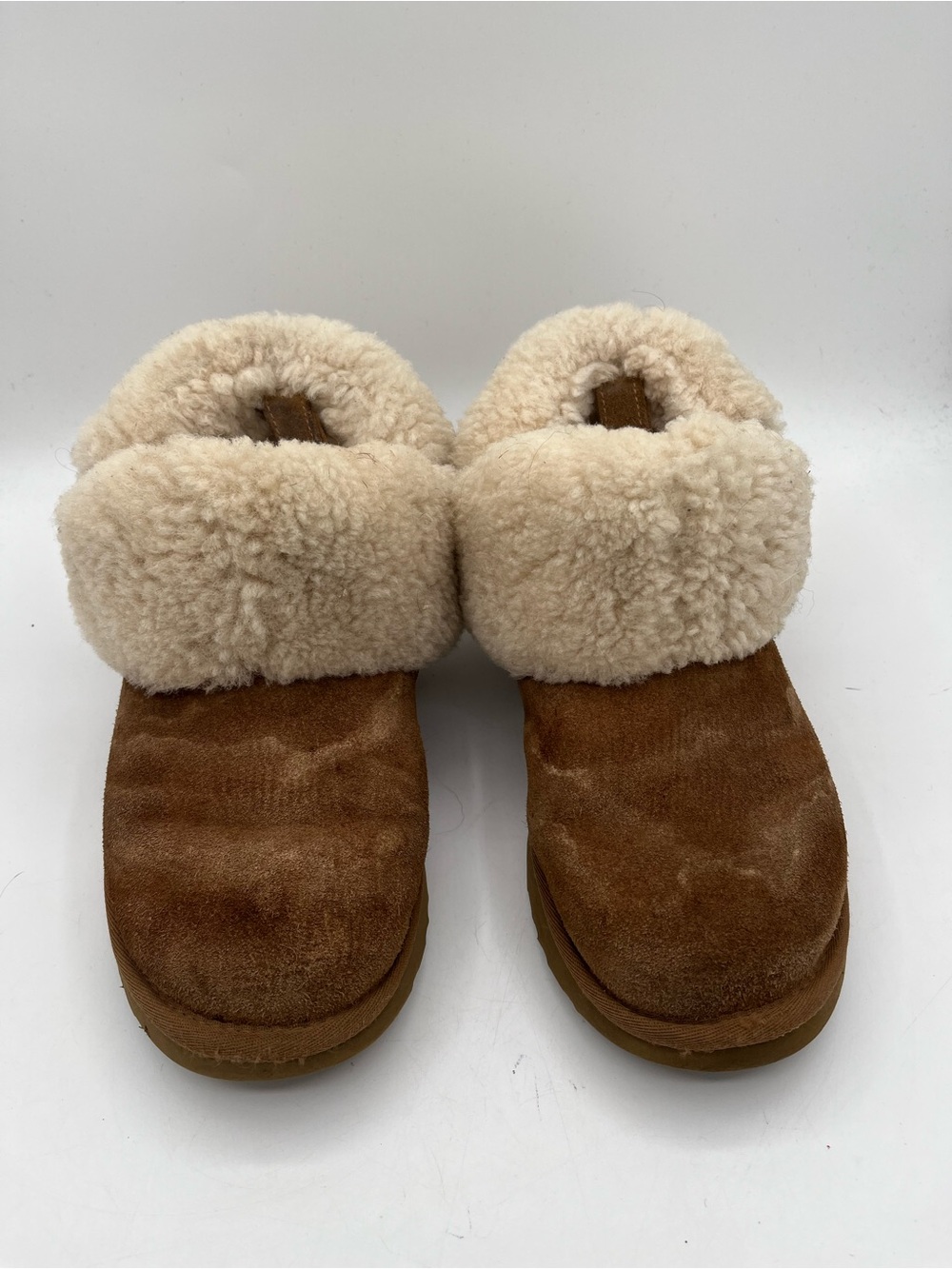UGG Chestnut Suede Shearling Cuff Slip-On Booties